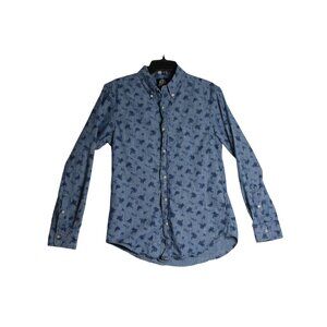 Reyn Spooner L/S Blue Floral Hawaiian Button Down Shirt Mens Small